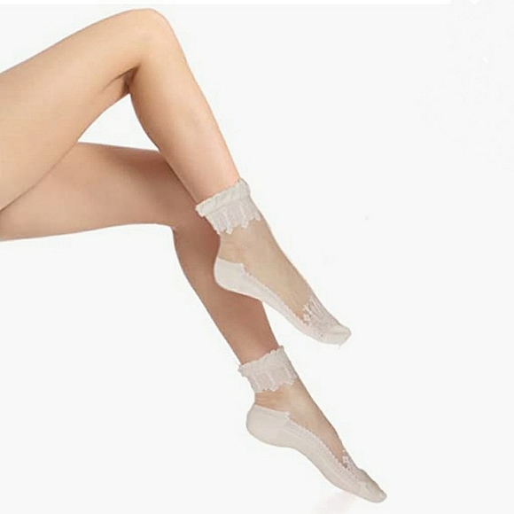 🚨LAST PAIR🚨 2 for $20 Bridgerton Style Embroidered Sheer Lace Socks - Picture 2 of 2